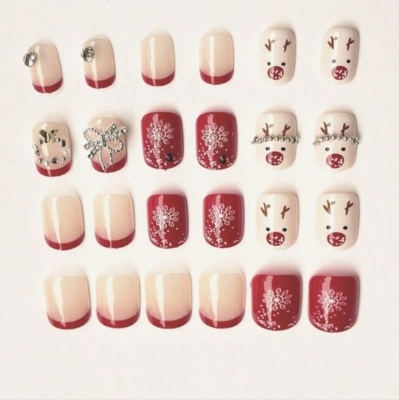 2/$16 3D Holiday Christmas French Manicure Press On Nails - Picture 3 of 9